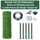 KONAK TEL ÇİT SİSTEMLERİ FULL AVANTAJ 50 CM 10 METRE ÇİM ÇİT + 5 ADET PANEL ÇİT DİREĞİ(50 CM) + GERGİ TELİ