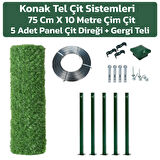 KONAK TEL ÇİT SİSTEMLERİ FULL AVANTAJ 75 CM 10 METRE ÇİM ÇİT + 5 ADET PANEL ÇİT DİREĞİ(75 CM) + GERGİ TELİ