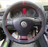 DİKİŞLİ DİREKSİYON KILIFI KARBON NUBUK KIRMIZI YÜZÜK / DİKİŞLİ VOLKSWAGEN GOLF 2006 KASA