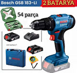 BOSCH Gsb 183 Li 2 Ah Çift Bataryalı Darbeli Akülü Vidalama ve Bosch 54 Parça Aksesuar Seti