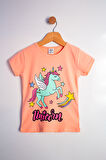 Kız Çocuk Unicorn Baskılı Takım Neşeli Unicornlar Somon