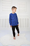 Grafiti Desenli Sweatshirt ve Siyah Pijama Takımı Lacivert 3-7