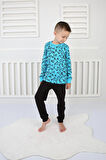Harf Desenli Sweatshirt ve Siyah Pijama Takımı Turkuaz 8-12