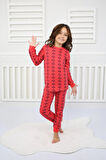 Çiçek Desenli Pijama Takımı Kırmızı 3-7