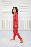 Çiçek Desenli Pijama Takımı Kırmızı 3-7