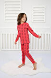 Çiçek Desenli Pijama Takımı Kırmızı 3-7