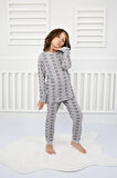Çiçek Desenli Pijama Takımı Gri 3-7