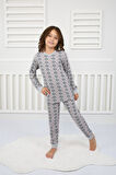 Çiçek Desenli Pijama Takımı Gri 3-7