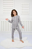 Çiçek Desenli Pijama Takımı Gri 3-7