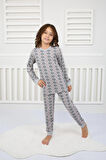 Çiçek Desenli Pijama Takımı Gri 3-7