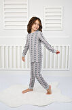 Çiçek Desenli Pijama Takımı Gri 8-12