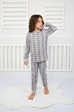 Çiçek Desenli Pijama Takımı Gri 8-12