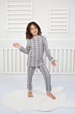 Çiçek Desenli Pijama Takımı Gri 8-12