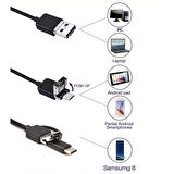 KENPAZAR Endoskop 3 in 1 Yılan Kamera USB Micro Usb Type-C 2M Sert Kablo