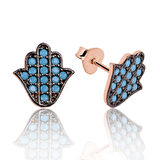 KENPAZAR Gümüş Firuze Taşlı Fatma Ana Eli Çivili Küpe