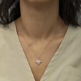 KENPAZAR 925 Ayar Gümüş Pembe Taşlı Umut Çiçeği Gümüş Kolye