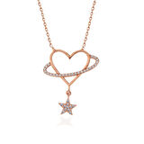 KENPAZAR 925 Ayar Gümüş Rose Kalp Yıldız Kadın Kolye