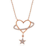 KENPAZAR 925 Ayar Gümüş Rose Kalp Yıldız Kadın Kolye