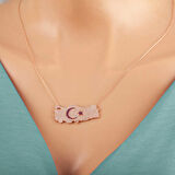 KENPAZAR 925 Ayar Gümüş Rose Ay Yıldız Türkiye Haritası Kadın Kolye