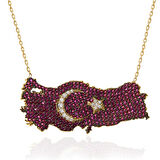 KENPAZAR 925 Ayar Gümüş Gold Ay Yıldız Türkiye Haritası Kadın Kolye