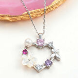 KENPAZAR Gümüş Kalp Manolya Çiçeği Kelebek Kadın Kolye