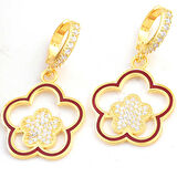 KENPAZAR ​Gümüş Gold Sallantılı Çiçek Desenli Kadın Küpe