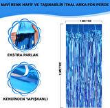 KENPAZAR Mavi Renk Ekstra Metalize Parlak Saçaklı Arka Fon Perde İthal A Kalite 1x2 Metre