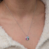 KENPAZAR Gümüş Renkli Taşlı Kalp Figürlü Yonca Kolye