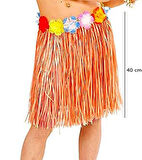 KENPAZAR Yetişkin ve Çocuk Uyumlu Turuncu Renk Püsküllü Hawaii Luau Hula Etek 40 cm