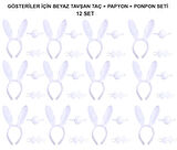 KENPAZAR Beyaz Tavşan Kostüm Seti – Taç, Papyon, Kuyruk (12’li Paket)