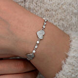 KENPAZAR Gümüş Zirkon Taşlı Sıralı Kalp Kadın Bileklik