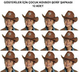 KENPAZAR Kovboy Şerif Şapkası Kahve 12 Adet - Kostüm, Parti ve Gösteri Şapkası