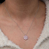 KENPAZAR Gümüş Pembe Kalpli Çiçek Kadın Kolye