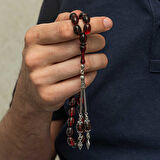 KENPAZAR Gümüş Kırmızı Siyah Ateş Kehribar Tesbih