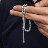 KENPAZAR Gümüş Kapsül Kesim Çizgili Erkek Tesbih