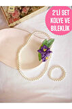 2Lİ SET İNCİ KOLYE VE BİLEKLİK KREM İNCİLİ BONCUK MİSİNA İPLİ ESNEK HEDİYE