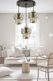 KONTES GOLD KASA ŞEFFAF KRİSTAL TAŞLI SALON ÜÇLÜ AVİZE