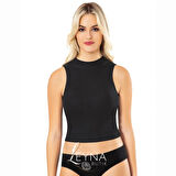 Kadın Fitilli Ribana Kumaş Sabit Pedli Balıkçı Yaka 3'lü Mavi, Siyah, Yeşil Crop Atlet