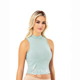 Kadın Fitilli Ribana Kumaş Sabit Pedli Balıkçı Yaka 3'lü Mavi, Beyaz, Yeşil Crop Atlet