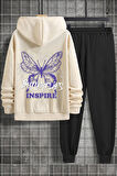 Uyguntarz Unisex Butterfly & Letter Graphic Baskılı Eşofman Takımı