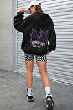 Uyguntarz Unisex Butterfly & Letter Graphic Baskılı Sweatshirt