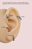 Gold 8 mm Taşlı Multicolor Çok Renkli Helix Piercing Tragus Kıkırdak Lob