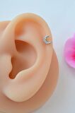 Gümüş Renkli Taşlı Ay Figürlü Piercing Helix Kıkırdak Conch Lob