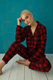Pijamoni Kadın Süet Boydan Düğmeli Pijama Takımı - 5660-1