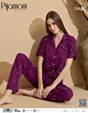 Pijamoni Kadın Kısa Kol Boydan Düğmeli Pijama Takımı - 7515-18