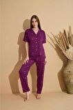 Pijamoni Kadın Kısa Kol Boydan Düğmeli Pijama Takımı - 7515-18