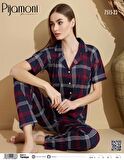 Pijamoni Kadın Kısa Kol Boydan Düğmeli Pijama Takımı - 7515-23