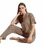 Pijamoni Kadın Kısa Kol Boydan Düğmeli Pijama Takımı - 7515-24