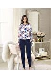 Jiber Kadın Yuvarlak Yaka Kışlık Pijama Takımı 10089 - 1 Adet