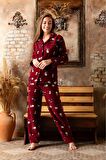 Sude Kadın Gömlek Önden Düğmeli Polar Desenli Pijama Takımı P200/173 - 1 Adet